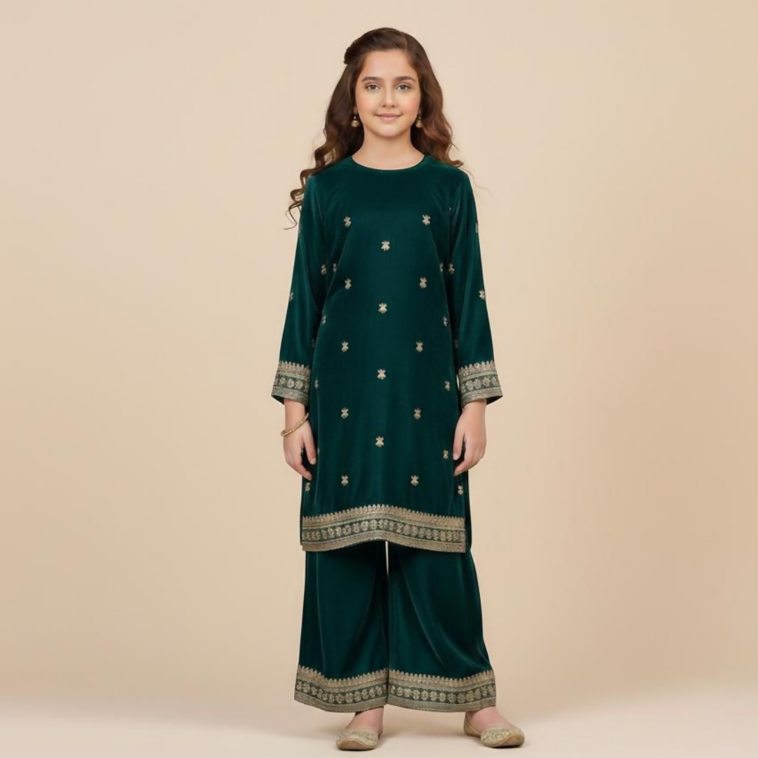 2 piece Embroidery Velvet Collection - Blue