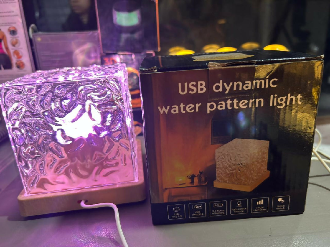Dynamic Rotating Water Ripple Night Light 12 Colors Flame Crystal Lamp for Living Room Study Bedroom Attached USB cable
