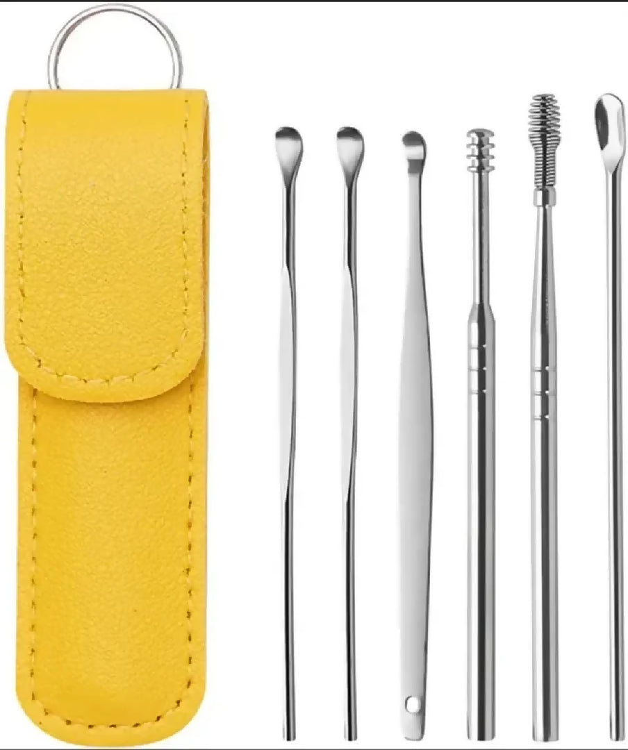 DherigTech Ear Wax Cleaning Kit - 6 Pcs Ear Pick Tools - Wax Removal Kit - Ear Cleaning Tool Set - Spring Earwax Cleaner Tool Ear Wax Remover - Random Color
