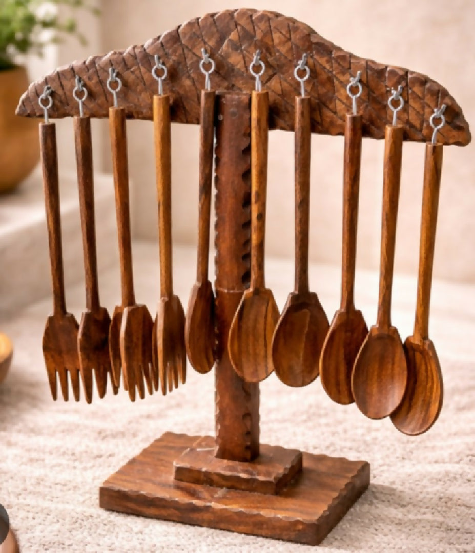 Wooden 12 Pcs spoon and Fork Set 1 piece
