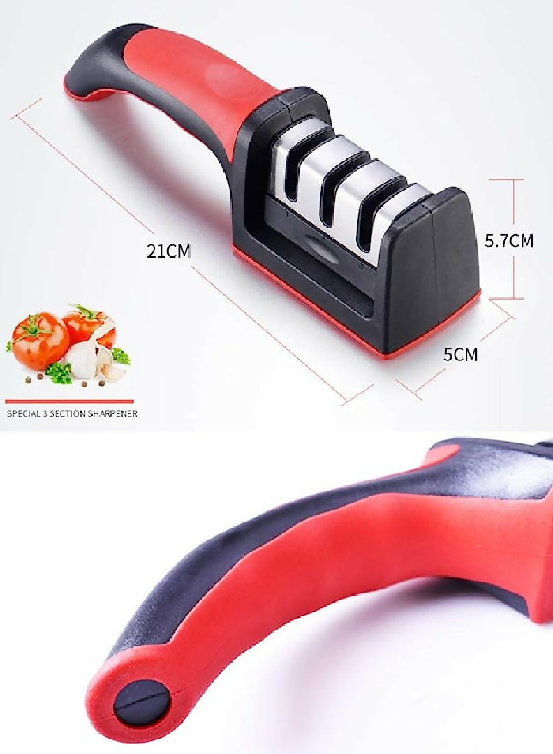3-in-1 Knife Sharpener With Fruit And Meat Knife Peeler - 3-Stage Diamond Coated Knife Sharpener - Kitchen Helper Three-piece Knife Sharpener Set With a Knife Ceramic Peeler