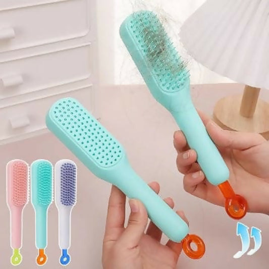 Pack of 2 Self Cleaning Hair Brush One Click Hair Removal Detangling Comb