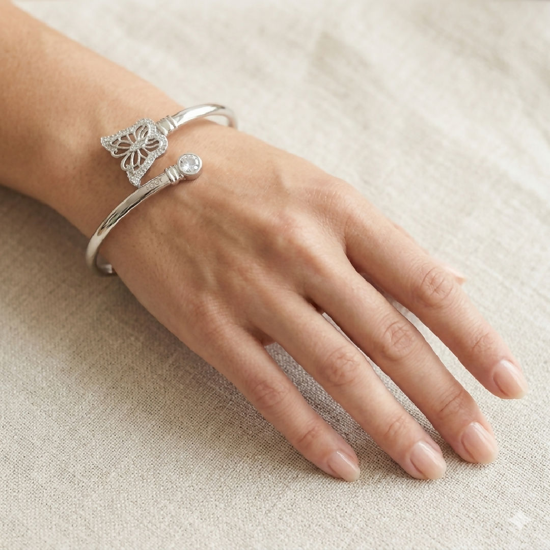 Adjustable Butterfly Style Bangles – Elegant Silver Finish (Open Size Fit)