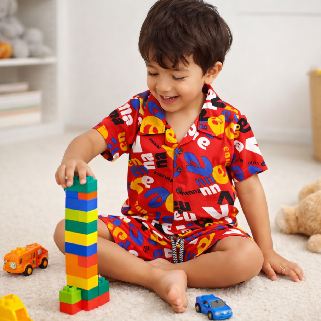 Kids Printed Linen Short Pajama Set