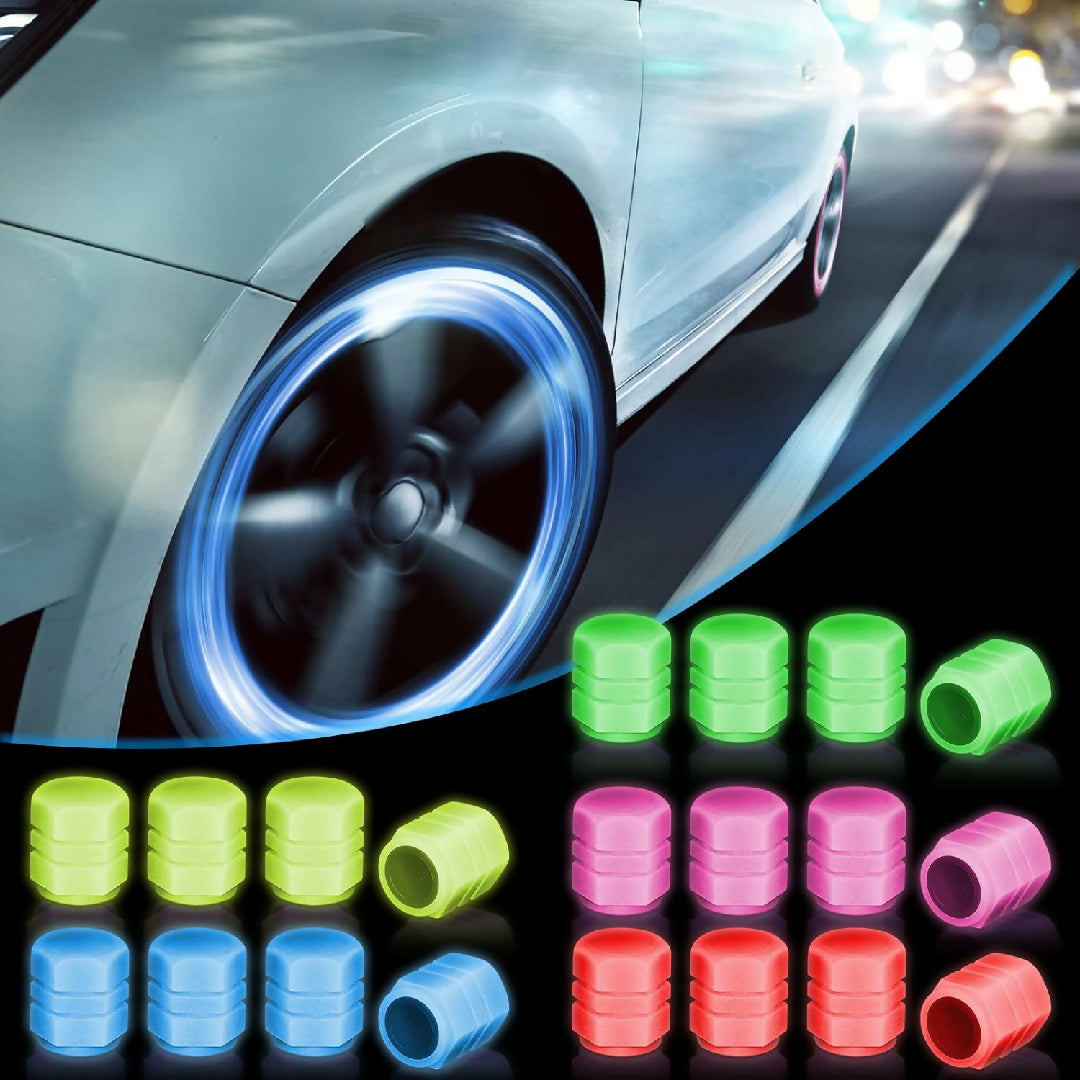 PACK OF 4 Glow in The Dark Tire Valve Caps Fluorescent Stem Car Universal Air Cap Auto Covers Cars Motorcycles SUV Trucks Bikes Accessories Random Colors