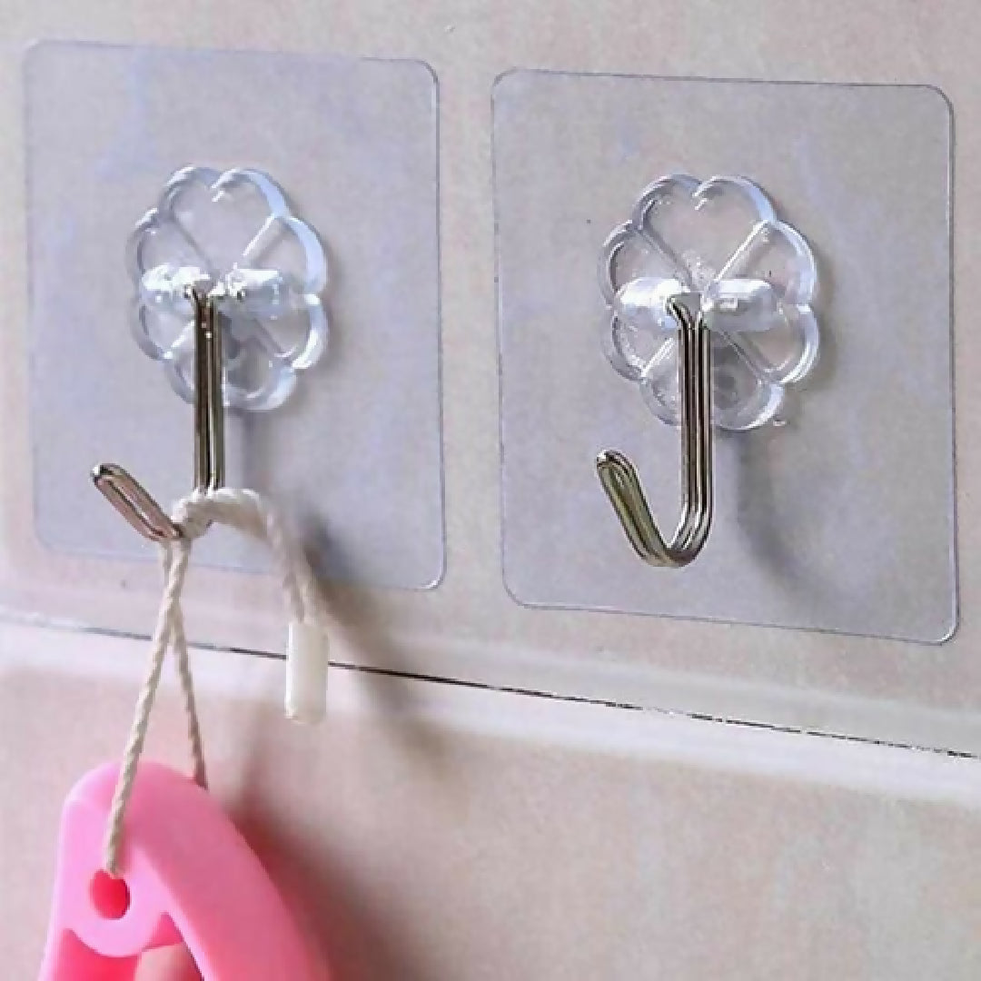 Transparent Self-Adhesive Wall Hooks - Strong Hold - No Drill - Damage-Free Hanging - Pack of 10