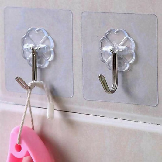 Transparent Self-Adhesive Wall Hooks - Strong Hold - No Drill - Damage-Free Hanging - Pack of 10