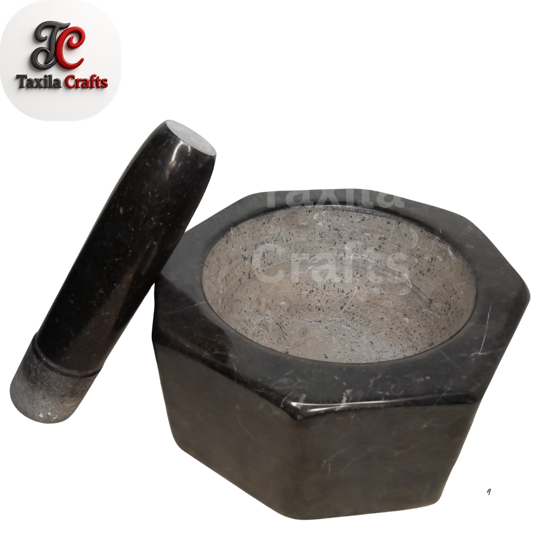Taxila Crafts 8 Inch Crystal Shape Taxila Hills Black Stone Mortar and Pestle Set with 8 Inch Pestle