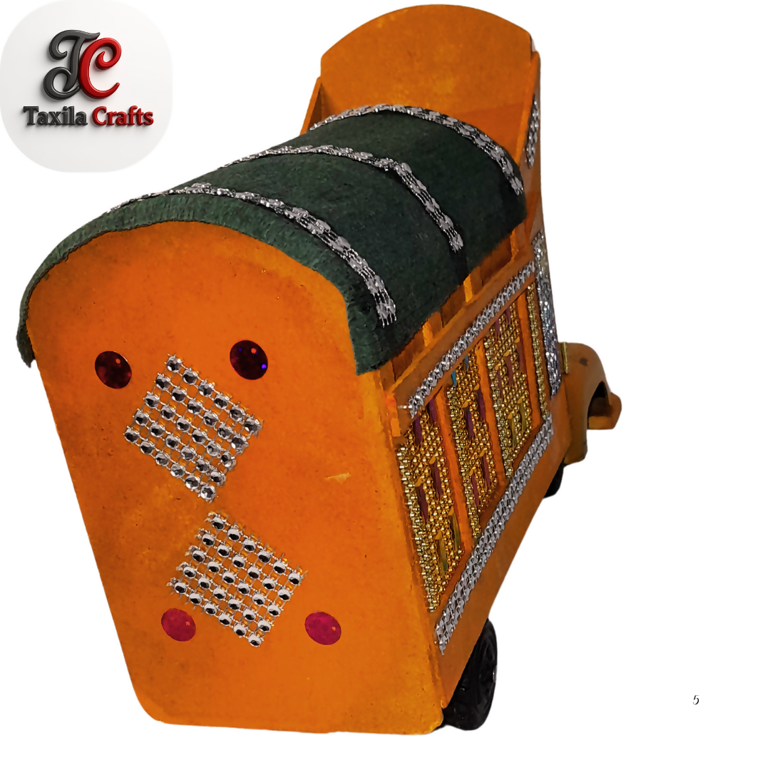Handmade Yellow Mini Truck Art Decorative Showpiece Wooden and Hardboard Model 11 Inch