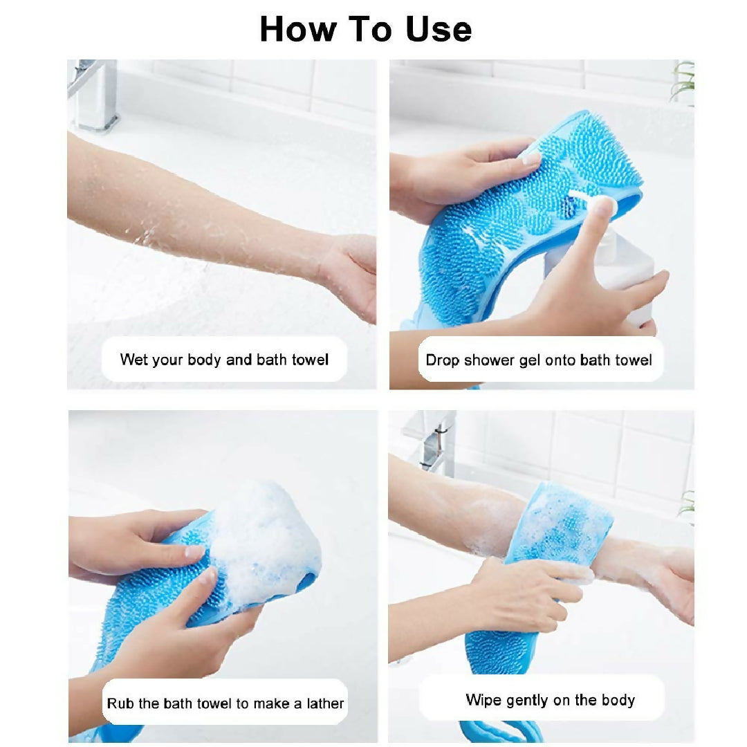 Pack of 2 Silicone Back Scrubber Bath Belts - Double-Sided Exfoliating Body Scrubbers