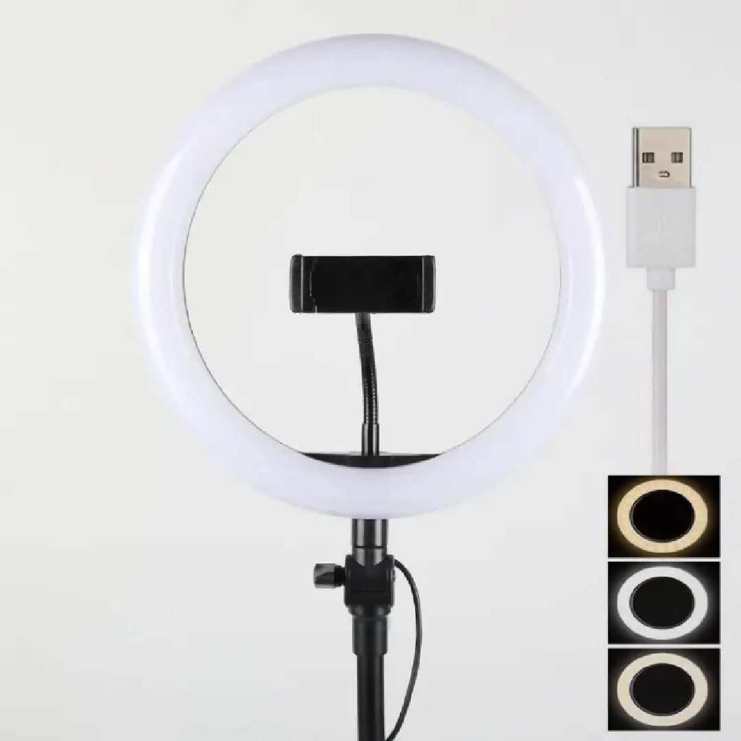 26 CM Selfie LED Ring Light With Ball Head Mobile Holder 3 Colour Brightness With Dimm Full Option
