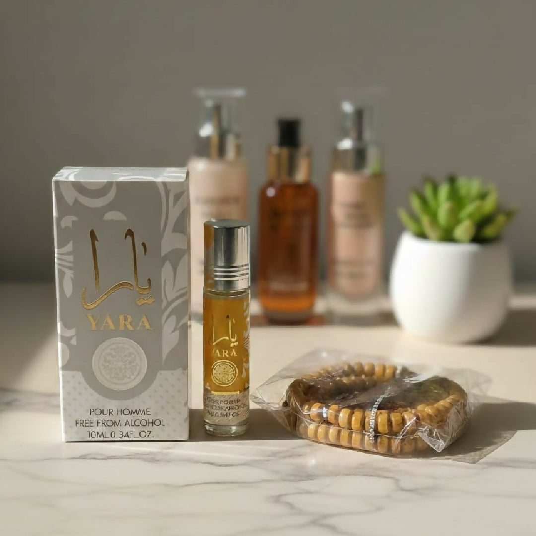 Yara Attar with Tasbeeh Gift - Alcohol-Free Fragrance 8ml - Grey