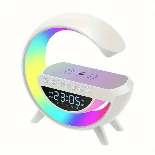 BT-3401 Multi-functional LED Clock Display Speaker G Lamp - LED Wireless Charging Speaker - G-shaped Speaker Light - Bluetooth Mp3 Player - Night Light and Alarm Clock - For Living Room