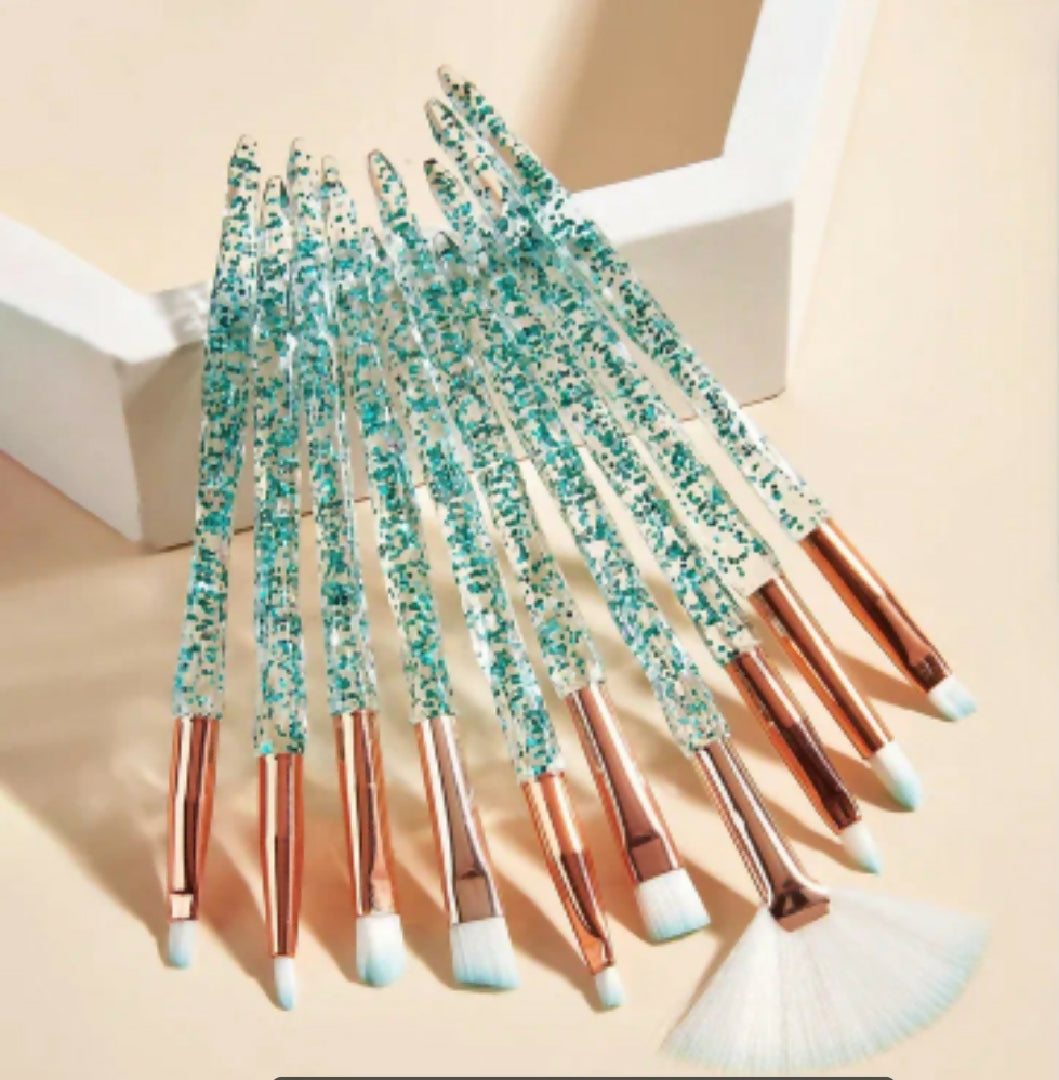 10 pcs baopinger makeup brush set with purpul glitter crystal handles soft bristles