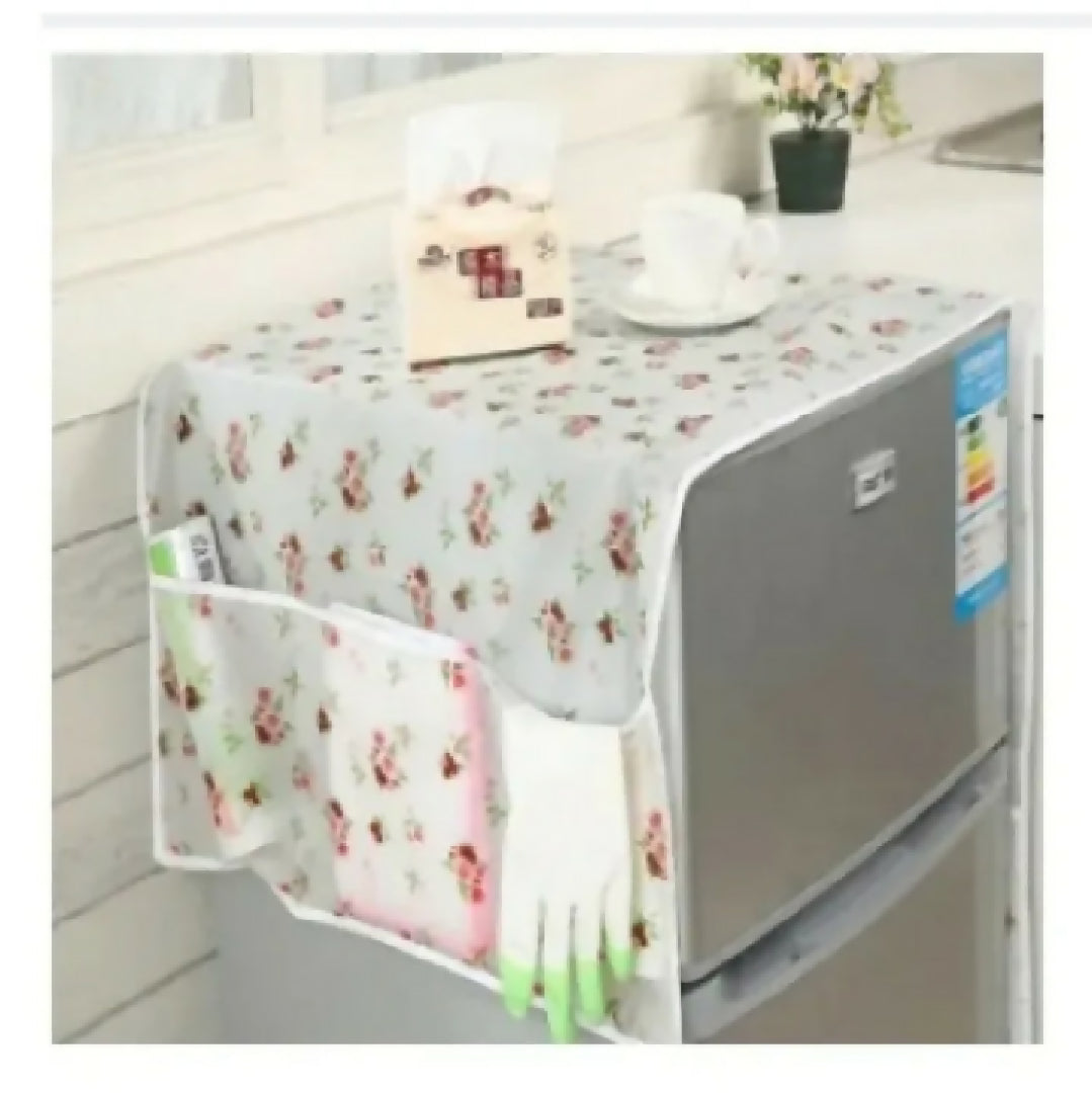 Fridge Dust Proof Cover with Side Storage Pockets Waterproof Freezer Top Cover Organizer random design and color