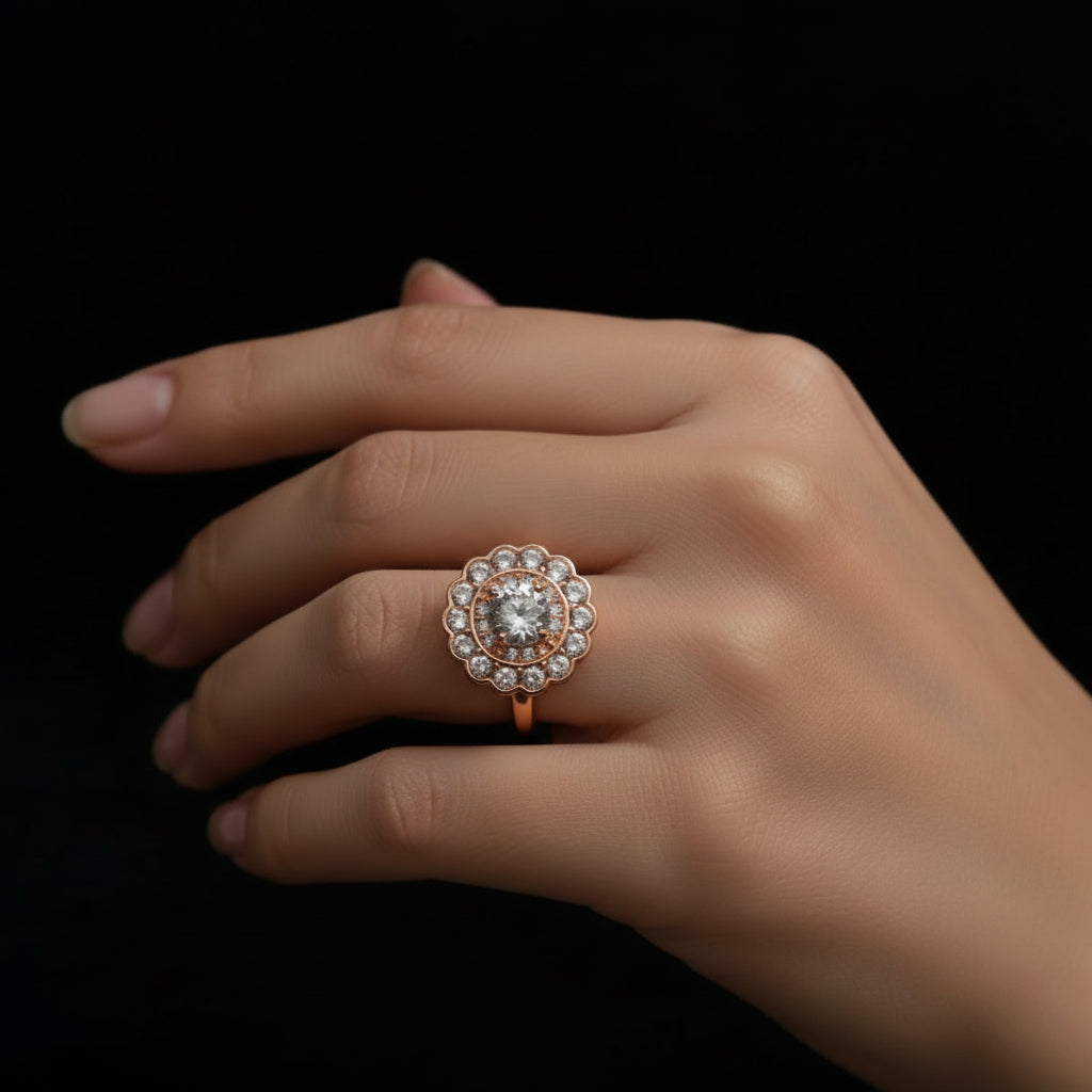 Crown Flower - Silver American Diamond Adjustable Ring