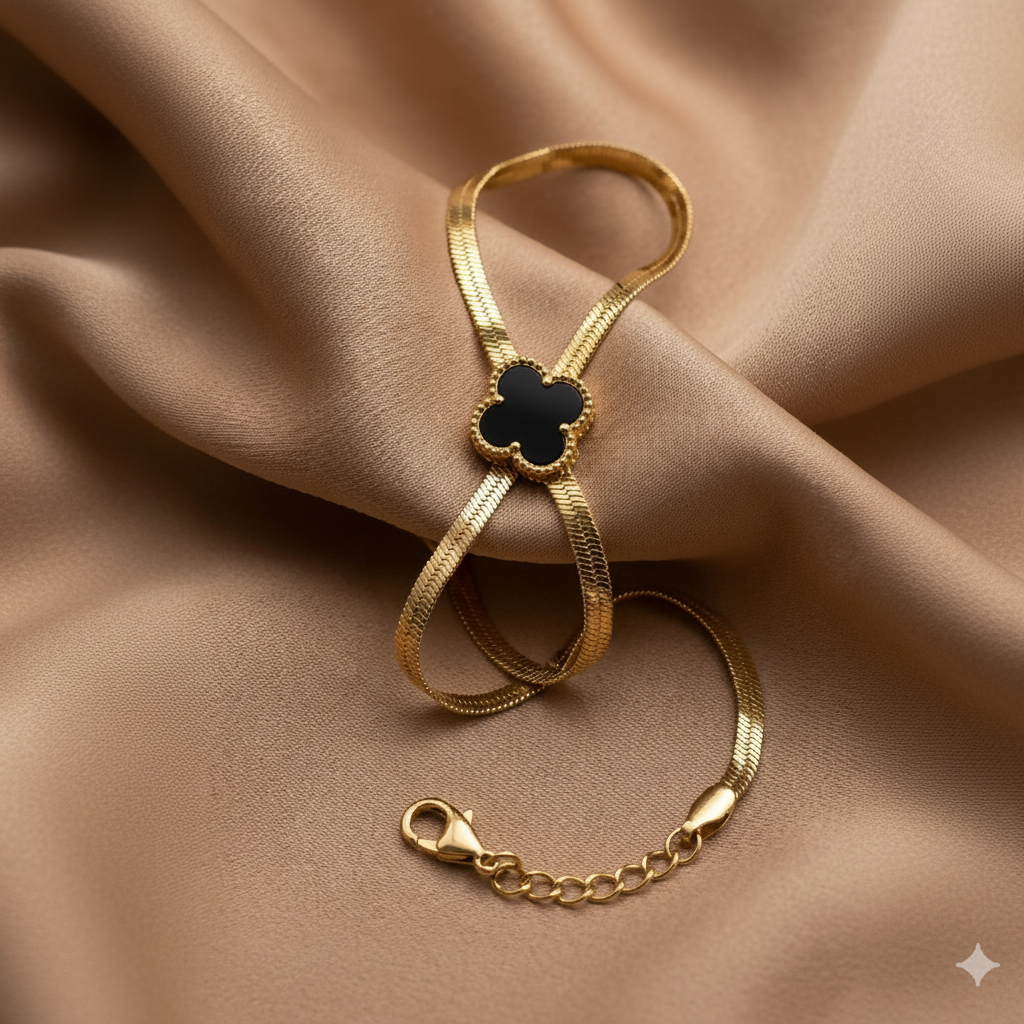 Timeless Sophistication Black Clover Herringbone Bracelet
