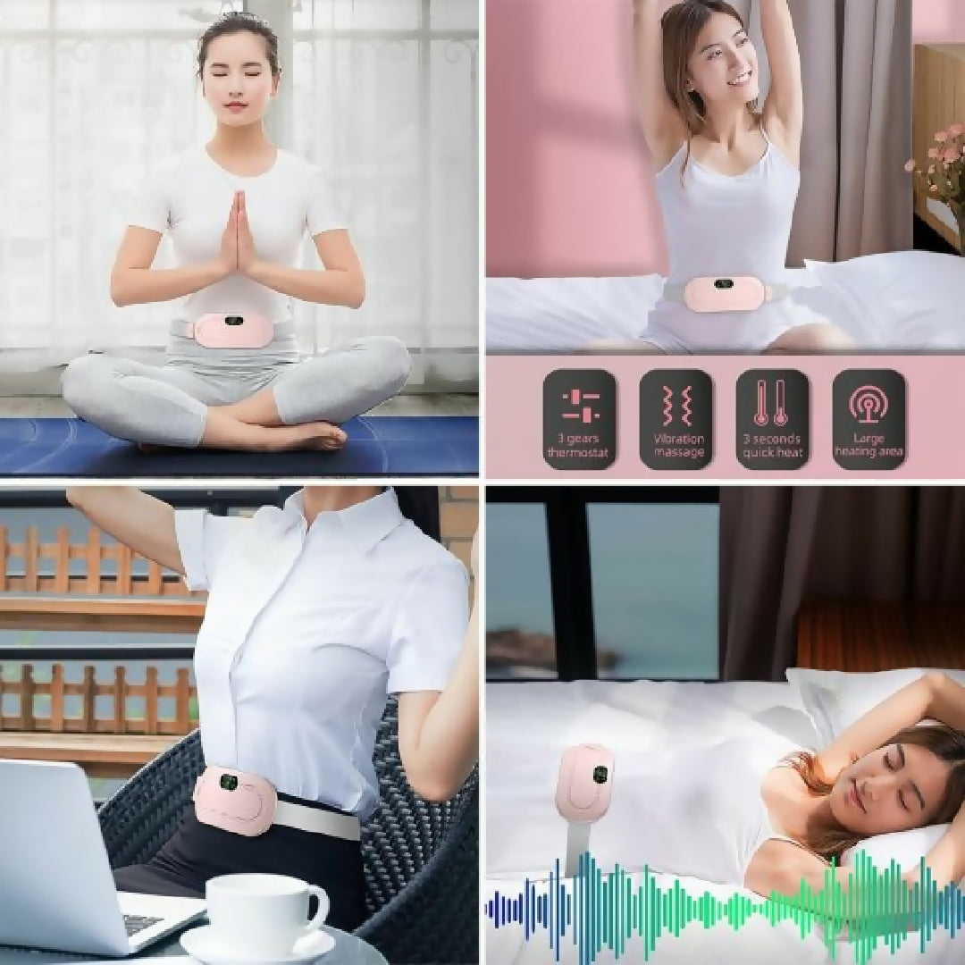 Heating Pad Women Period Pain Cramp Relief Belt - Portable Electric Menstrual Heating Pad With 3 Heat Levels - 4 Massage Modes For Belly And Waist Pain Relief
