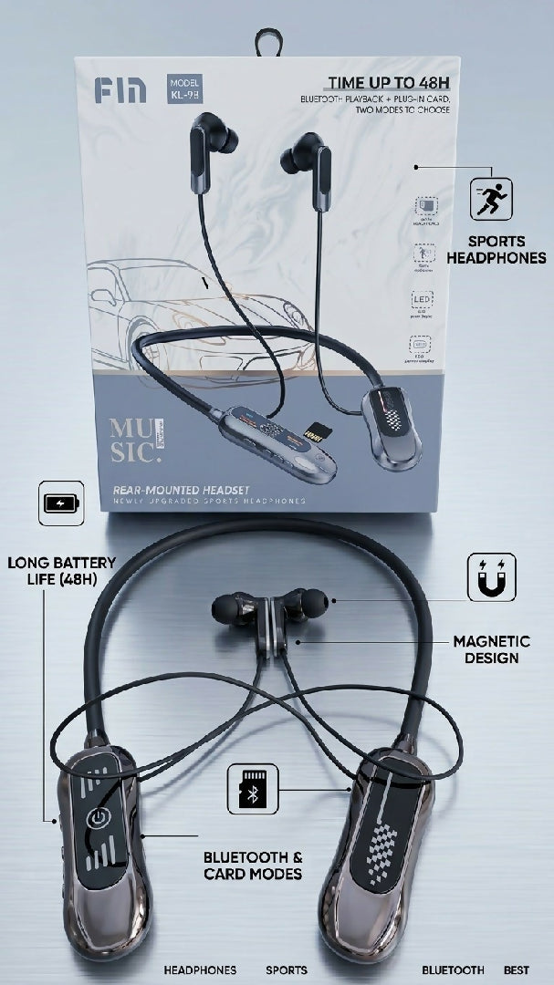 Fin KL-98 Wireless Neckband Bluetooth Headphones with Digital LED Display