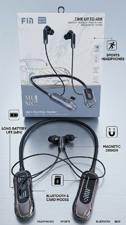Fin KL-98 Wireless Neckband Bluetooth Headphones with Digital LED Display