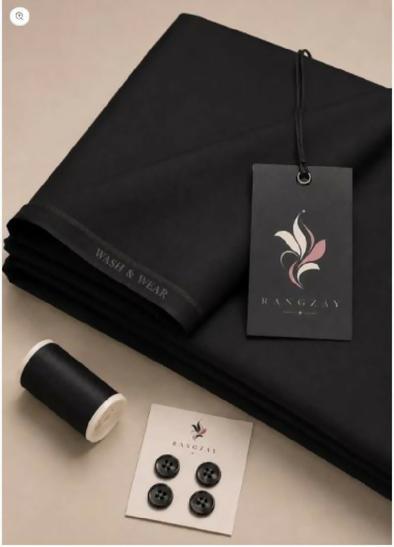 Midnight Black Wash n Wear unstitched four meter fabric