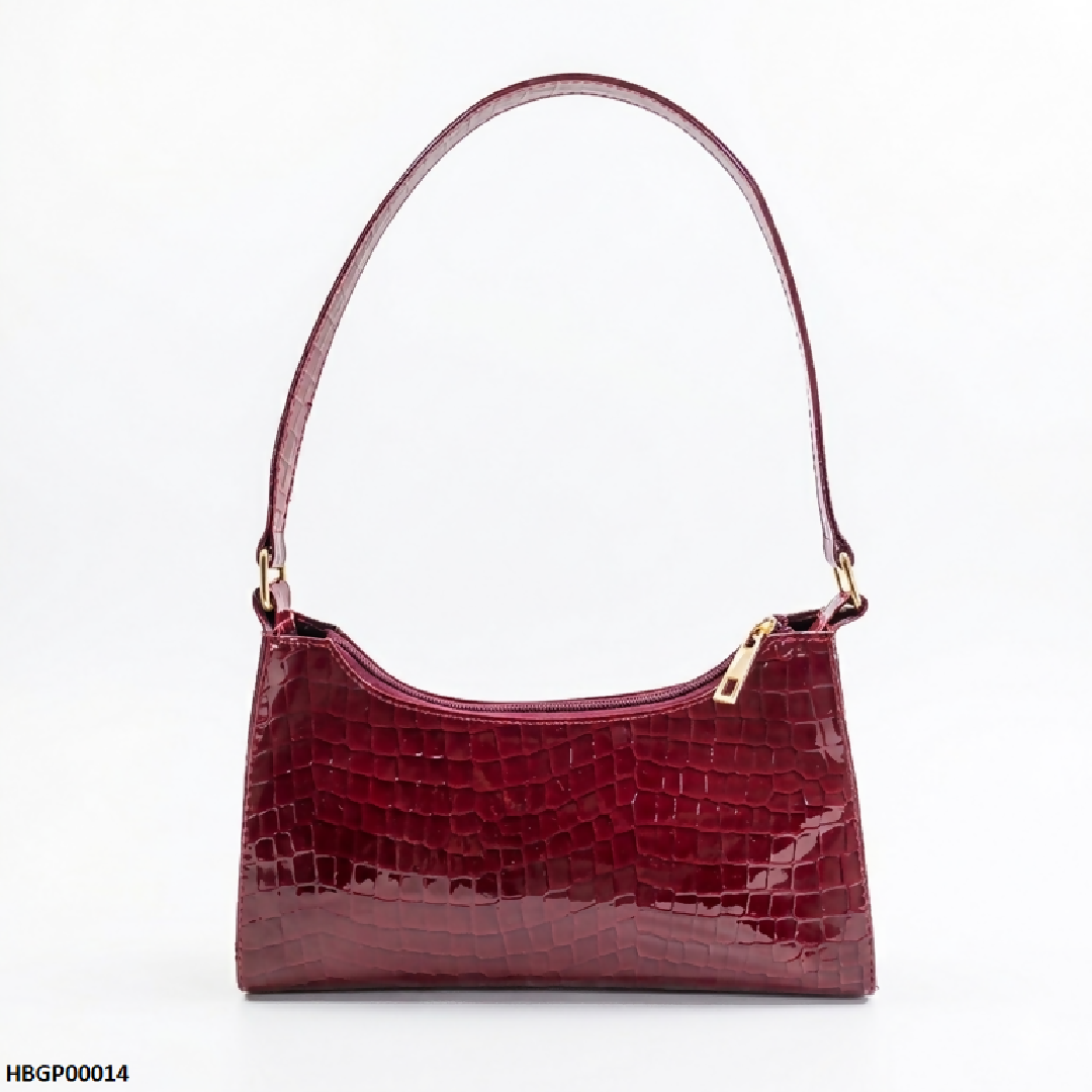 Crocodile Pattern Armpit Hand Bag Maroon