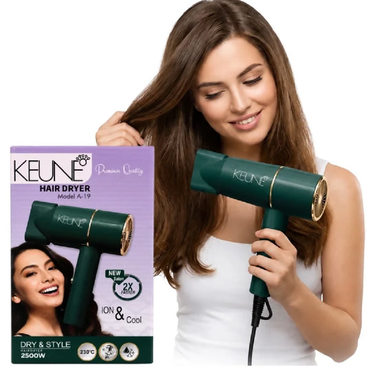 KEUNE A-19 Hair Dryer 2500W Professional Salon Hair Dryer 2X Faster Drying Hot and Cold Air Ionic Hair Care