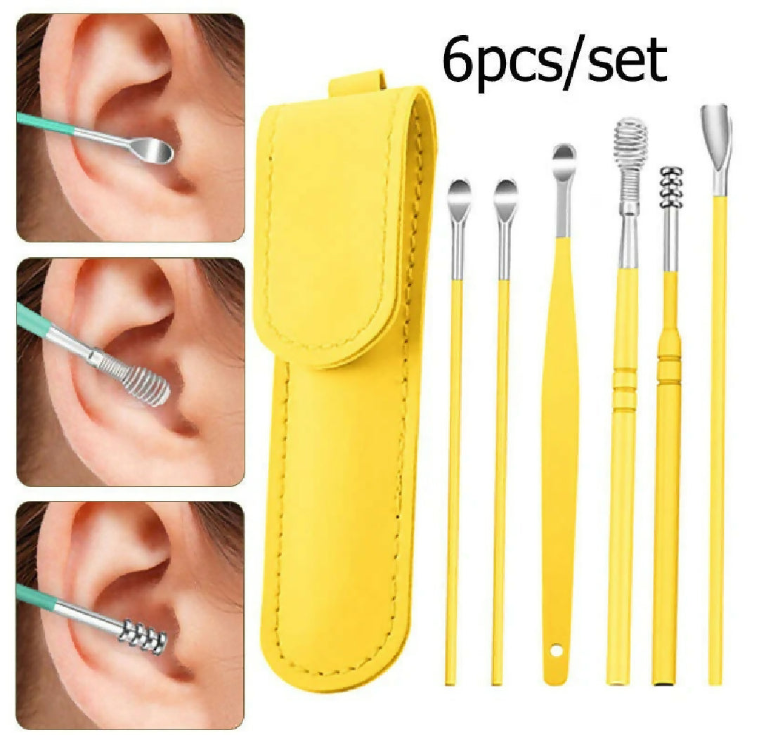 Ear Wax Cleaning Kit 6Pcs and Stainless Steel Manual Nose Trimmer - Nose Ear Hair Face Care Shaving Kit for Men - Washable Grooming Set