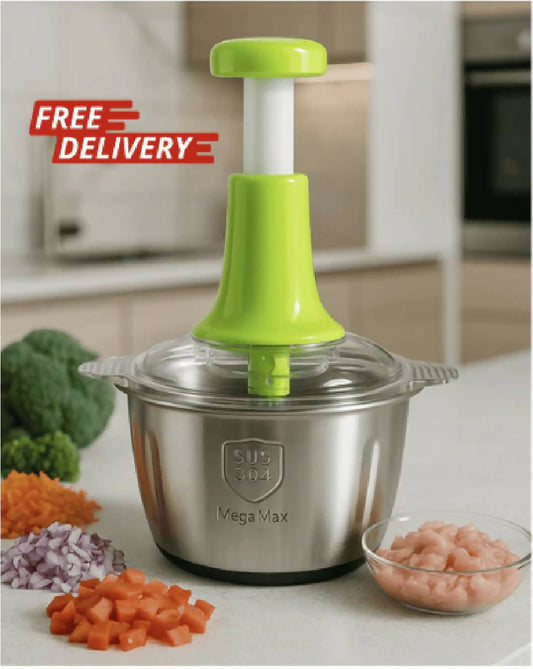 Large 2L Bowl Effortless Vegetable Chopper and Meat Mincer Manual Hand-Press Food Processor