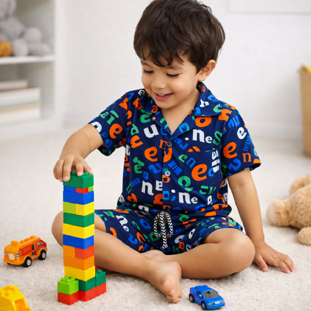 Kids Printed Linen Short Pajama Set
