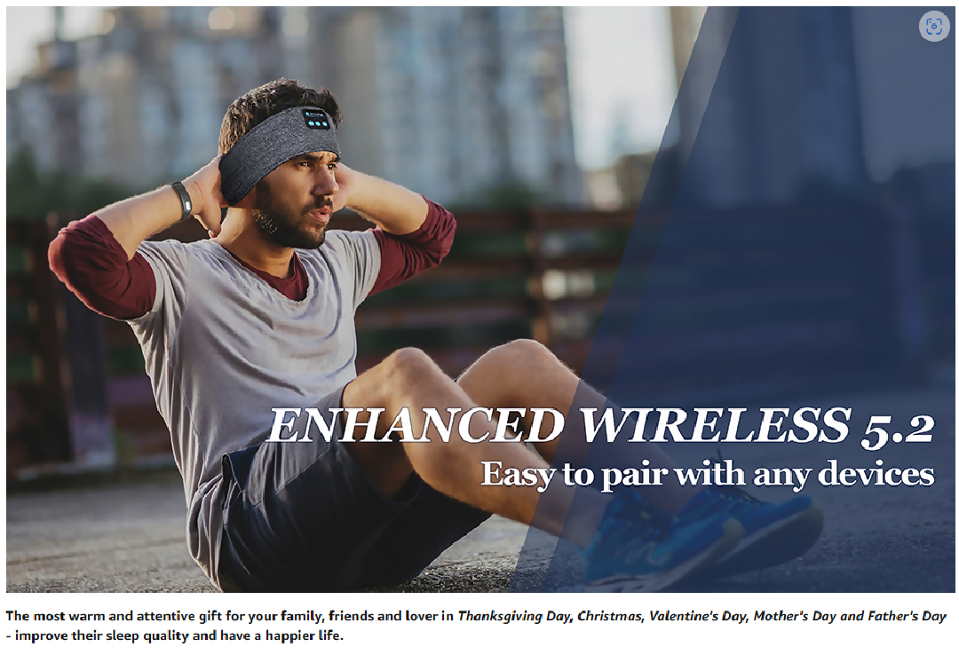 2 in 1 Sports Sleep Bluetooth Headband Wireless Music Headphones with Built in Mic Elastic Eye Mask for Workout Travel Relaxation