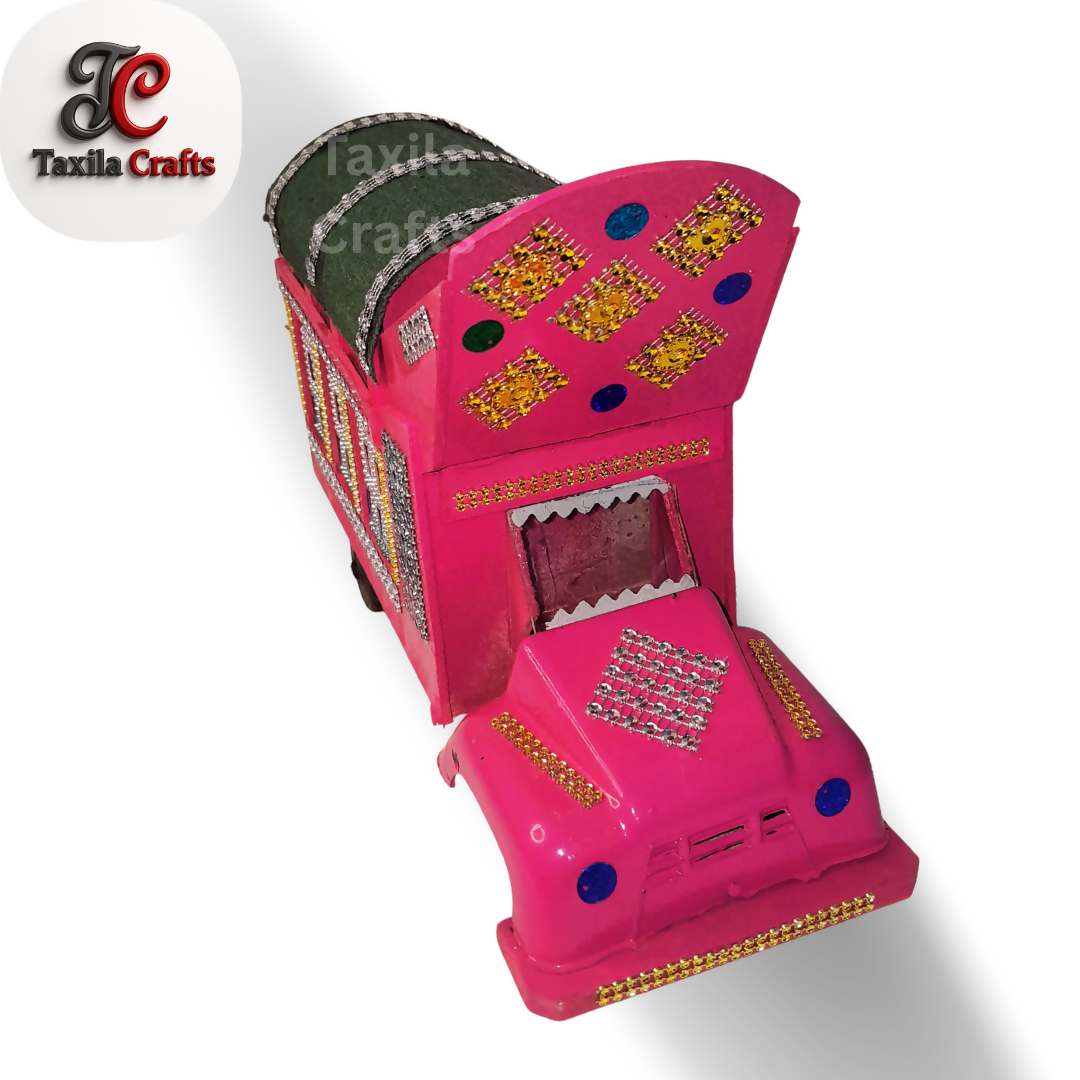 Handmade Pink Mini Truck Art Decorative Showpiece Wooden and Hardboard Model 11 Inch
