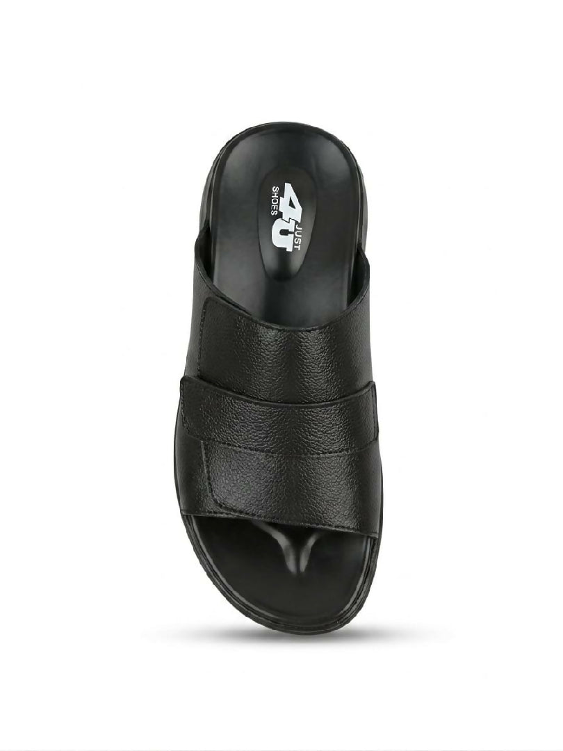 Mens Genuine Leather Slide Sandals Black Comfortable Open Toe Slippers Handmade Casual Summer Slides