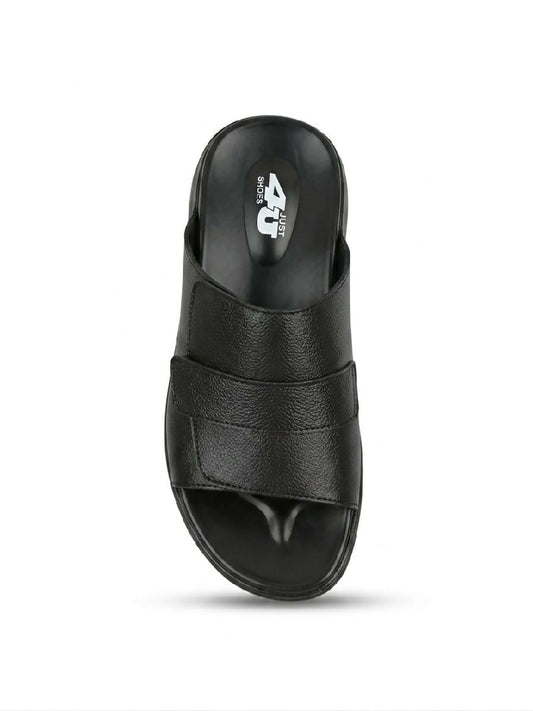Mens Genuine Leather Slide Sandals Black Comfortable Open Toe Slippers Handmade Casual Summer Slides