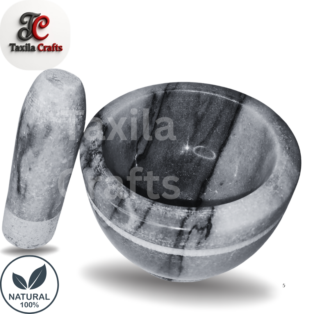Medium Size 6x4 Inch Marble Mortar with Marble Pestle – Premium Stone Grinder for Spices
