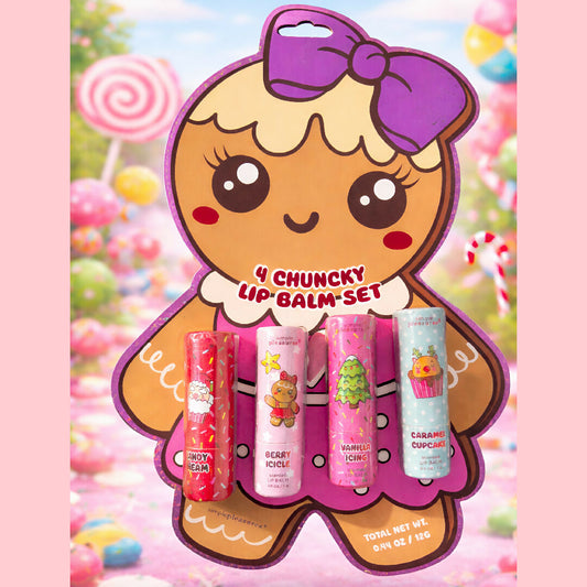 Simple Pleasures Cute Gingerbread Chunky Lip Balm Set For Girls