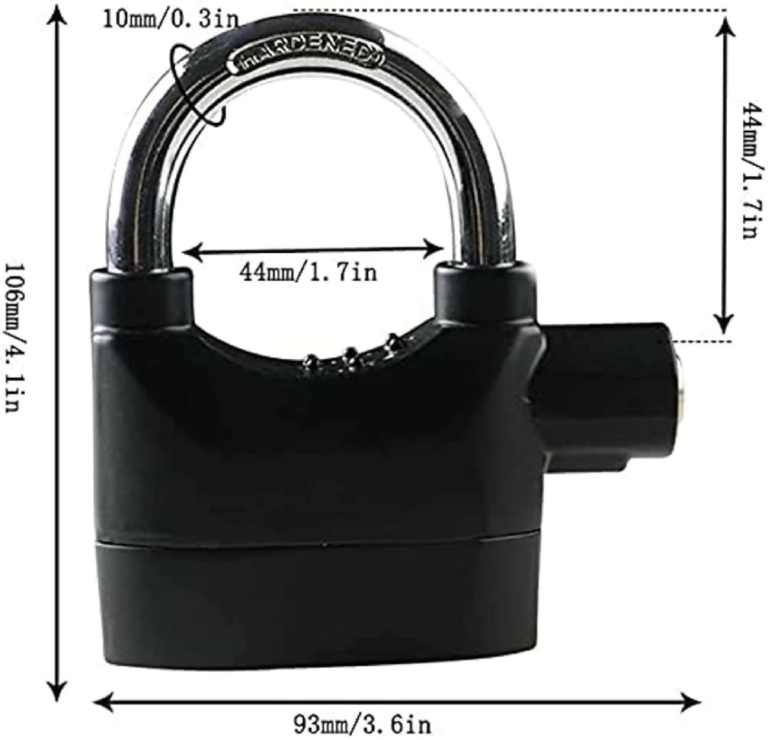 Universal Security Alarm Lock System Waterproof Black Anti Theft Siren 110Dba Alarm Anti Padlock Thickened Shackle Padlock with 3 Keys 1Pcs Polished Finish