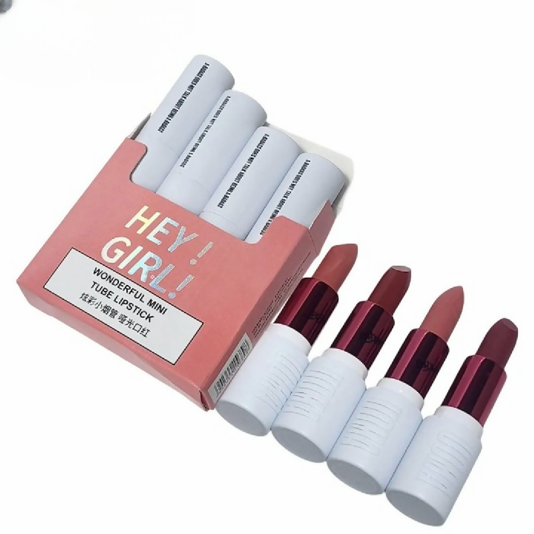 HengFang Hey Girl Mini Velvet Matte Lipstick Set - High Pigment Long-Lasting Lip Color - Pack of 4 Shades