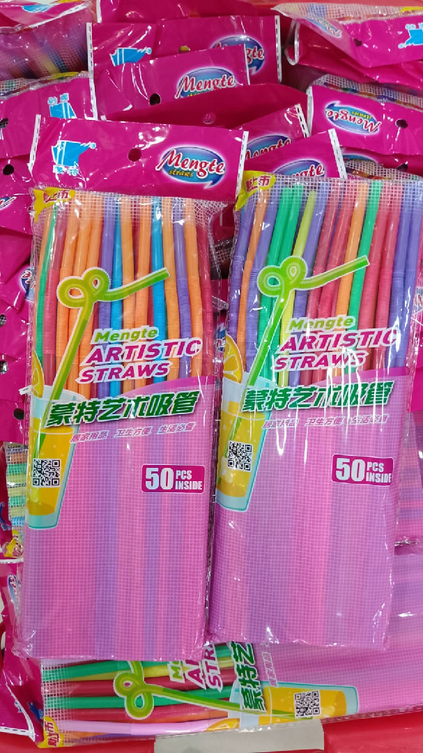Colorful Flexible Drinking Straws – 50 Pcs Disposable Bendy Plastic Straws – Mixed Colors for Partie