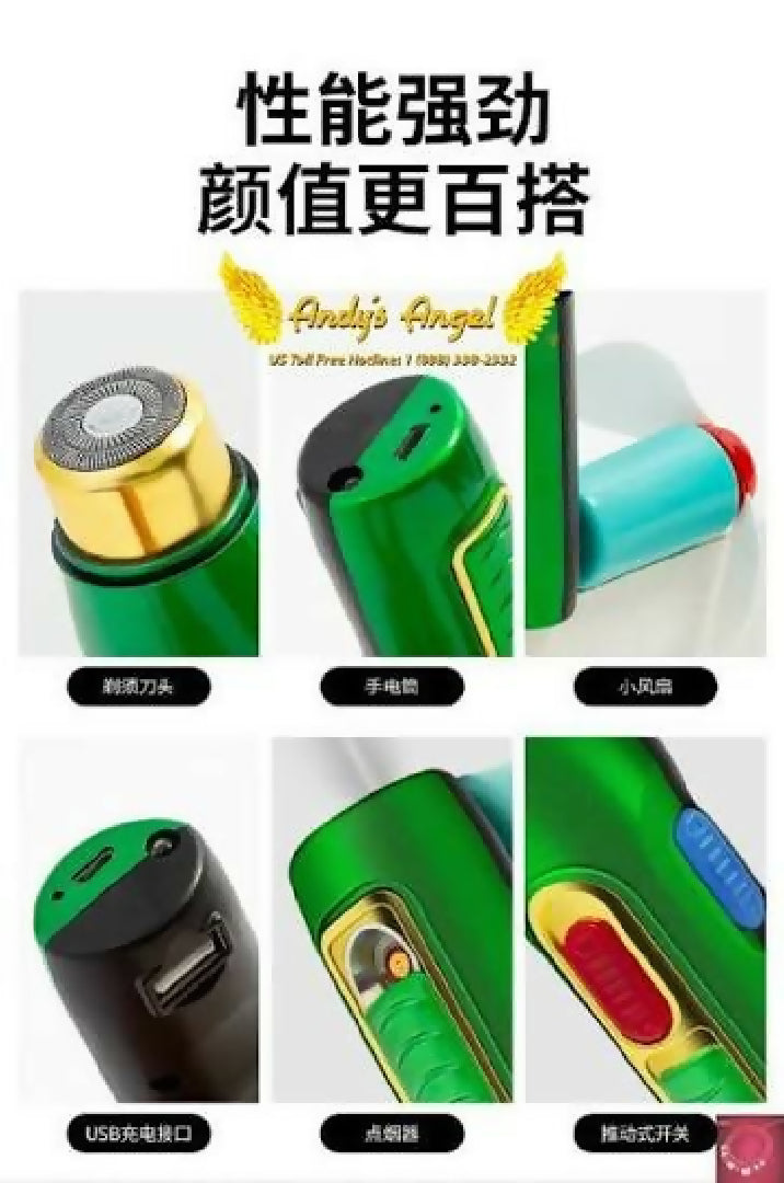 4D Shaver 5 in 1 Shaver and Lighter USB Fan Torch Light