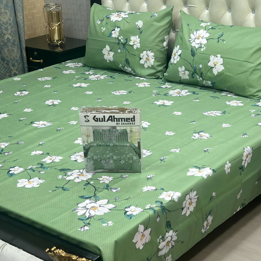 Premium Cotton Salonica Printed King Size Double Bed Sheet with 2 Pillow Covers for Gifting and Home Use