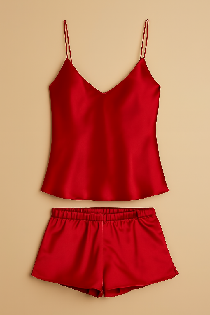 Satin Sleepwear Set - Luxe Camisole and Shorts - Silky Soft and Lightweight - Free Size