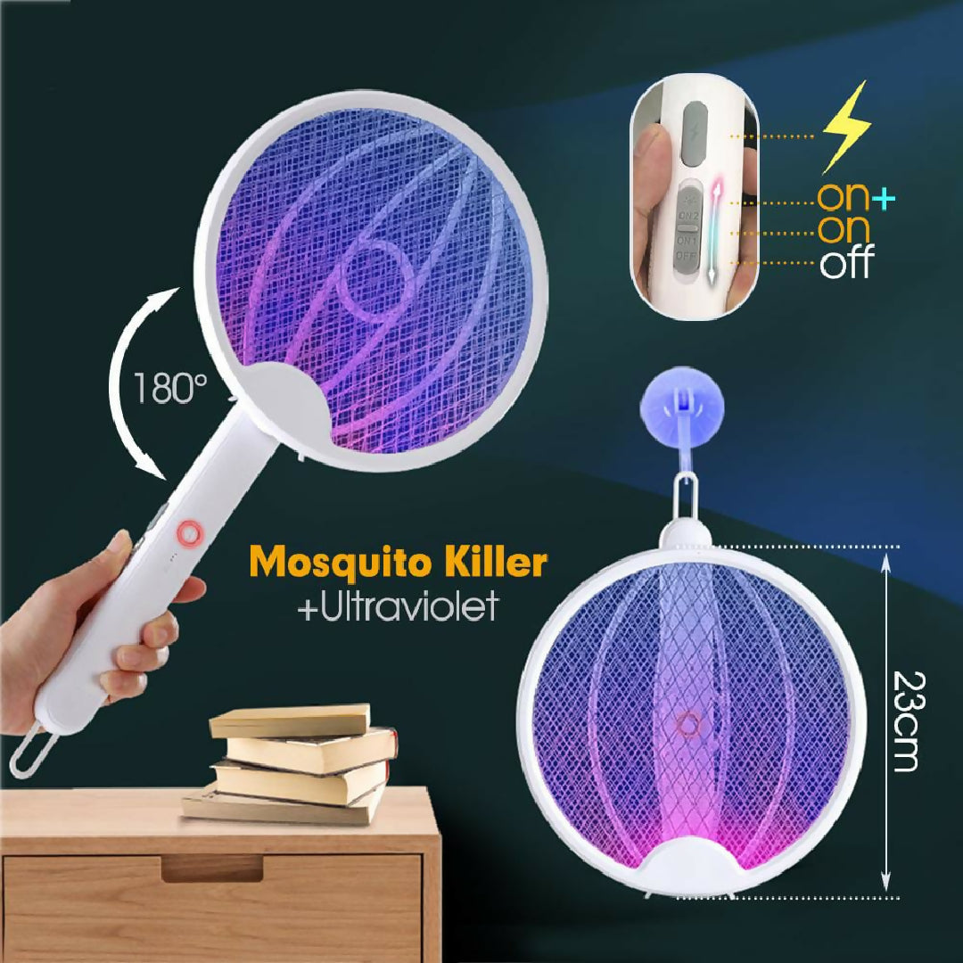 Foldable Mosquito Killer Trap - Electric Rechargeable Bug Zapper Racket For Indoor And Outdoor Mosquito And Insect Control - Random Color