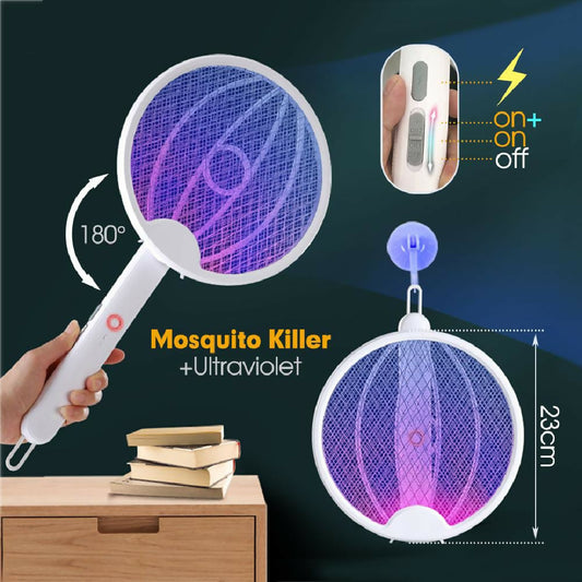 Foldable Mosquito Killer Trap - Electric Rechargeable Bug Zapper Racket For Indoor And Outdoor Mosquito And Insect Control - Random Color