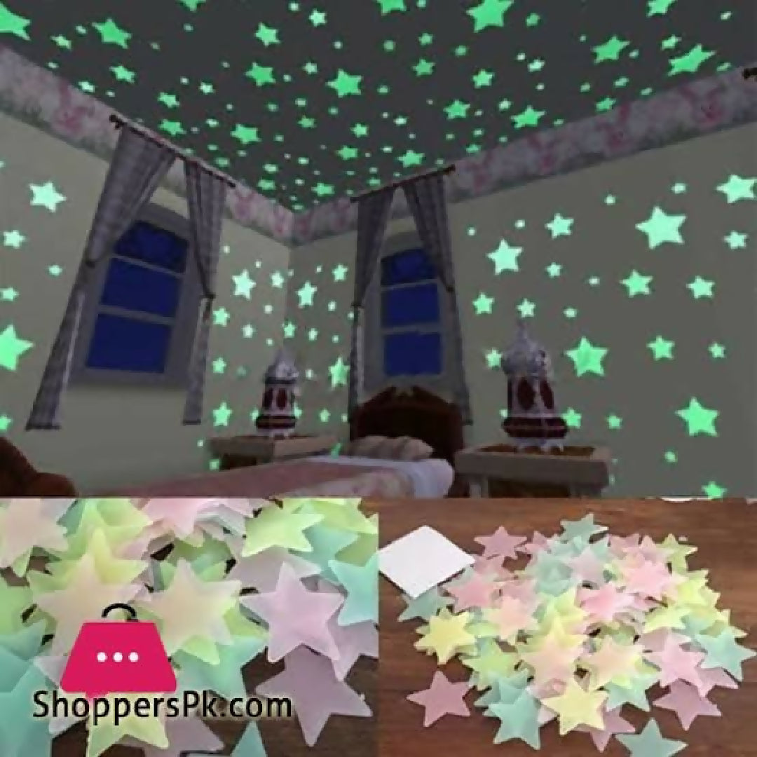 Pack of 100 3D Stars Glow In The Dark Wall Stickers Luminous Fluorescent Wall Stickers For Kids Baby Room Bedroom Ceiling Home Decor