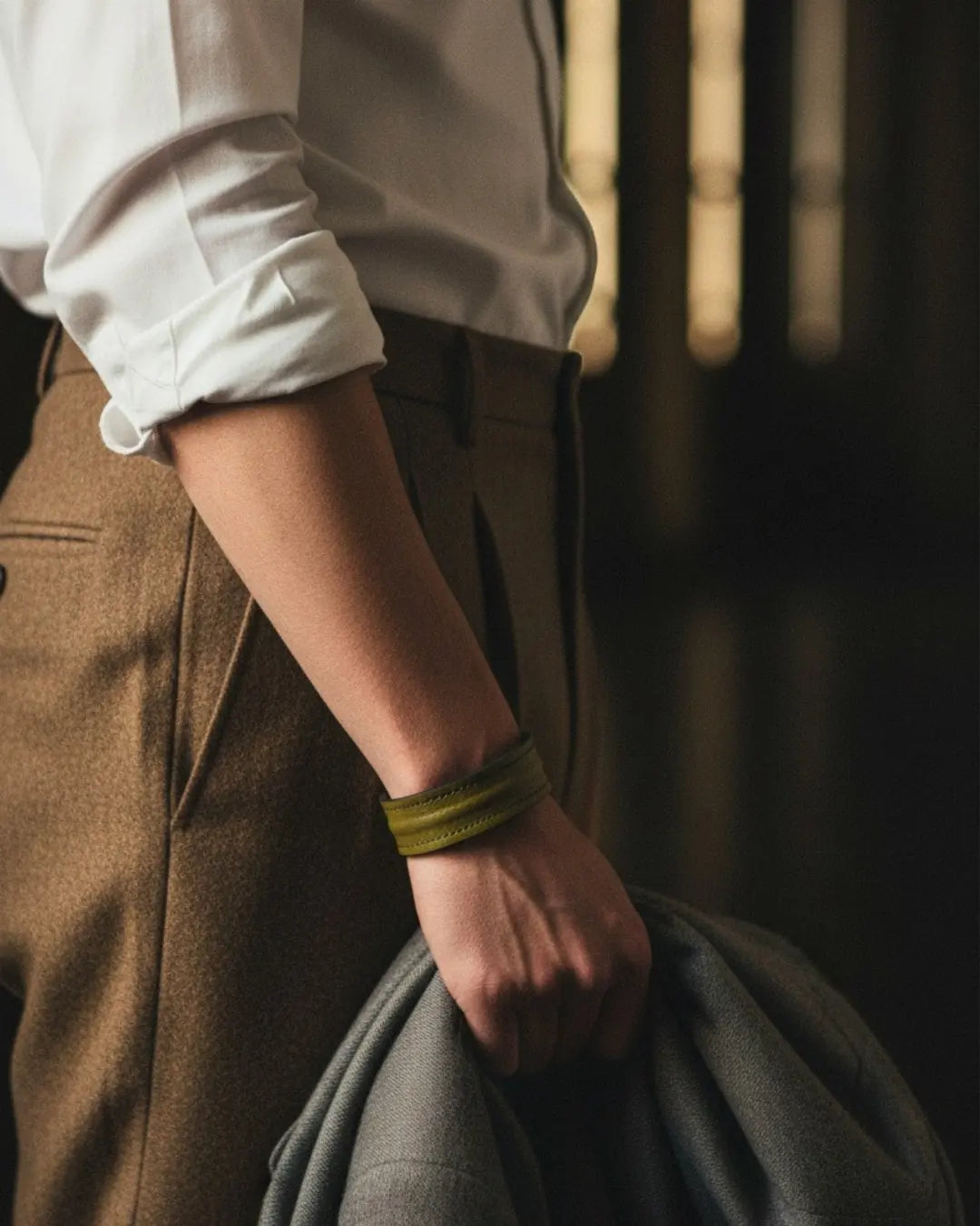 The Grit - Moss Olive - Kara Style Leather Bracelet / Leather Cuff