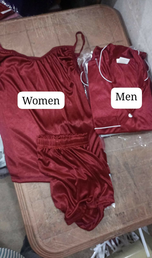 Couple Night Dress - Night Suit - Silk Sleepwear Set - 4-Piece Camisole and Shirt with Shorts