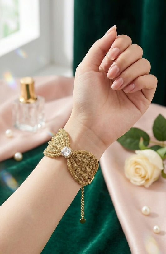 Stainless steel Golden bow mesh bracelet