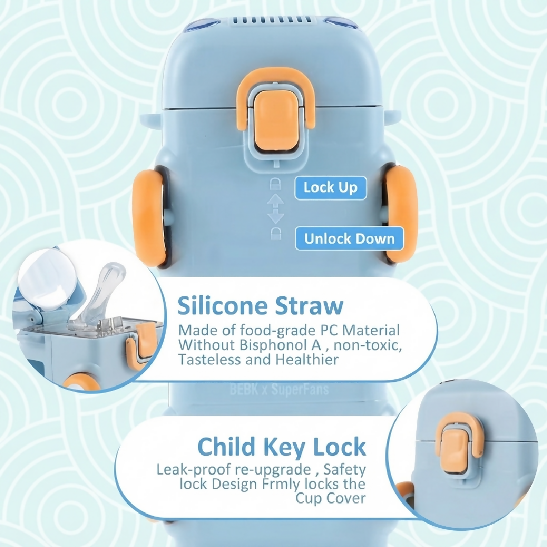 500ml Cute Bus Shape Water Bottle For Kids With Straw And Strap Leakproof Portable Sipper Bottle