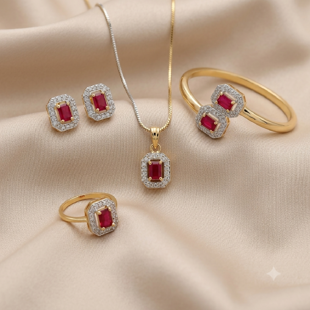 Scarlet Halo Cubic Zirconia Jewelry Set